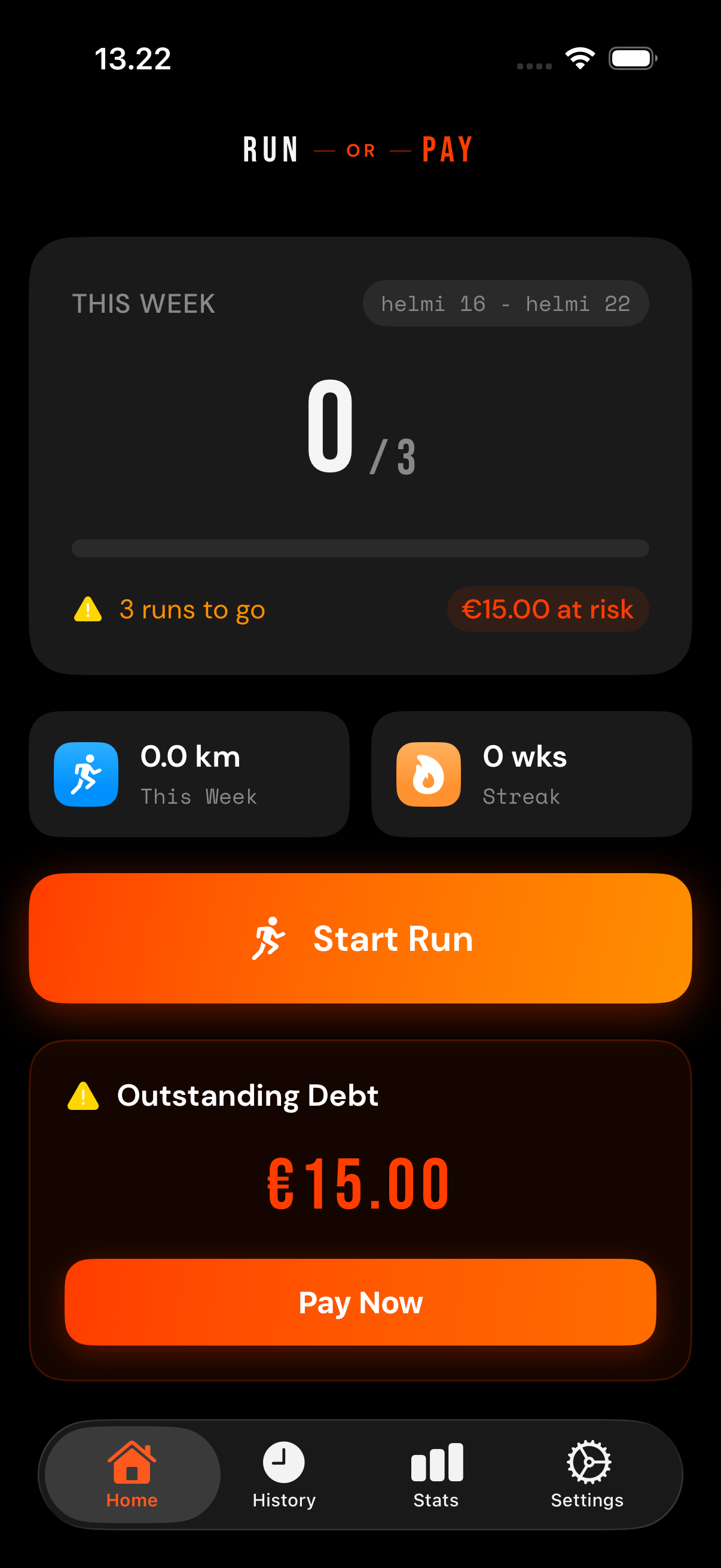 RunOrPay Home Screen